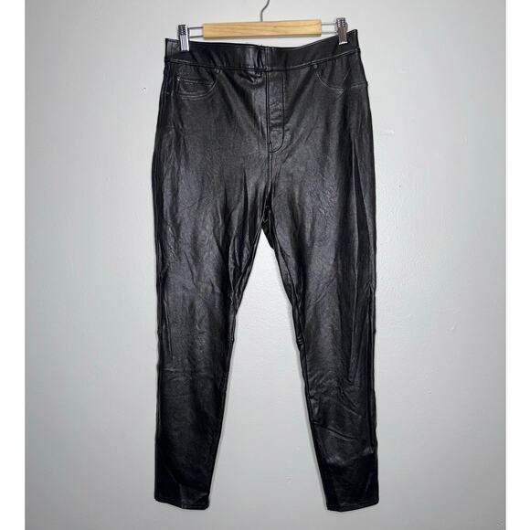 Spanx Faux Leather Leggings Black Large High Rise Shaping Slim Fit - Picture 2 of 7